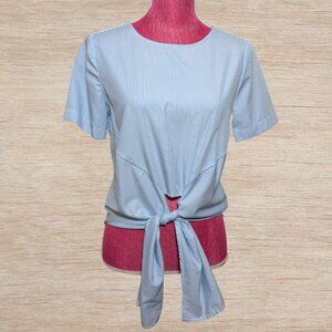 Nautical Blue & White Striped Front Tie Blouse Short Sleeve Women's Size Small